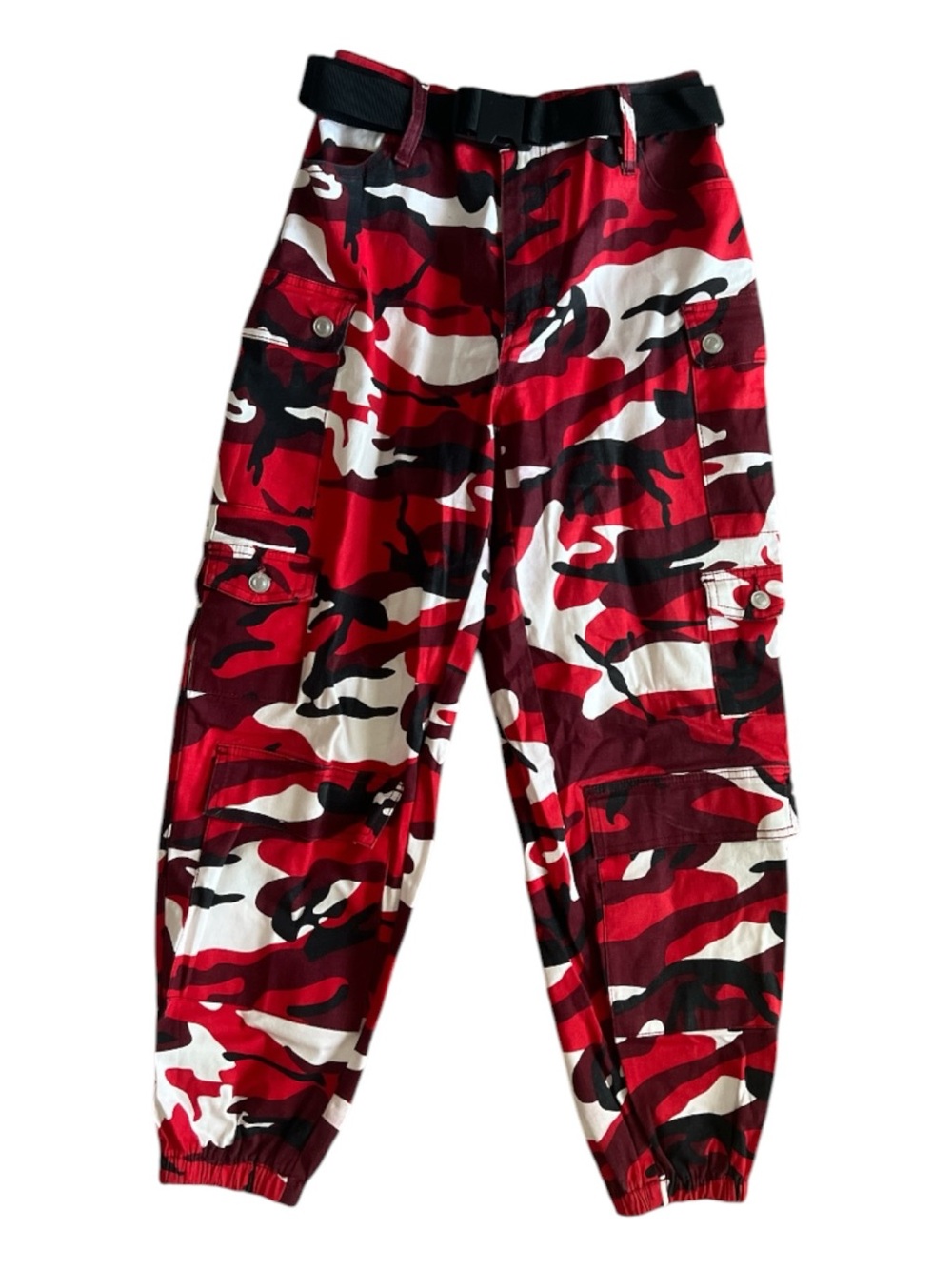 Red Camo Cargo Joggers with Elastic Cuffs Size Medium